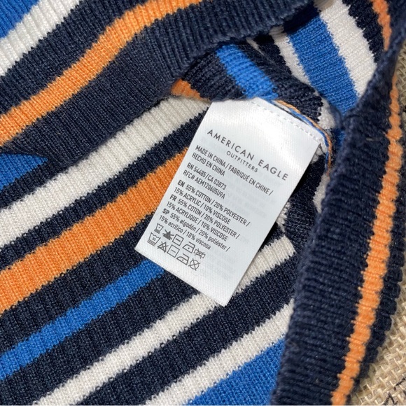 American Eagle NWT! Colorful Striped Long Sleeve Stretch Crop Top Size XL - Picture 11 of 14